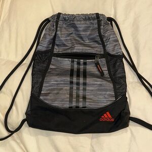 Adidas Black and Gray Striped Drawstring Backpack